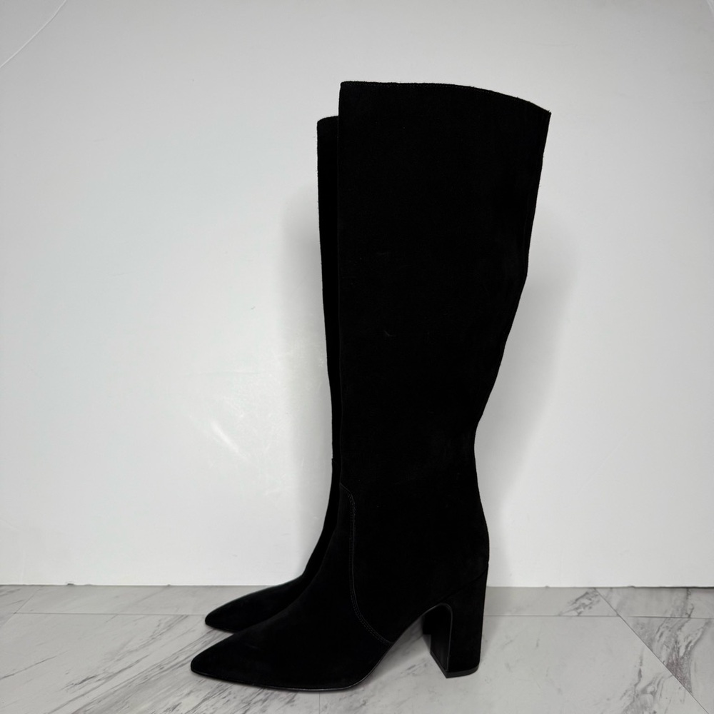Steve Madden Evey Black Suede Pointy Toe Heeled Tall Boot 7 1/2 M - Picture 15 of 15